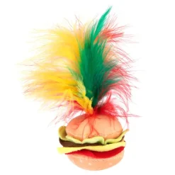 Crinkle Burger -kissanlelu höyhenillä