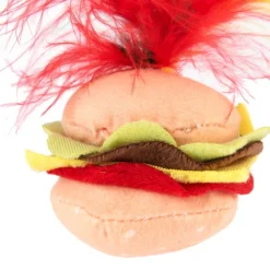 Crinkle Burger -kissanlelu höyhenillä
