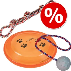Trixie-lelusetti: köysilelu, frisbee, kumipallo