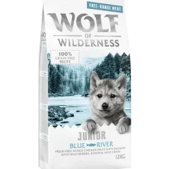 Wolf of Wilderness Junior "Blue River" – vapaana kasvanut kana & lohi