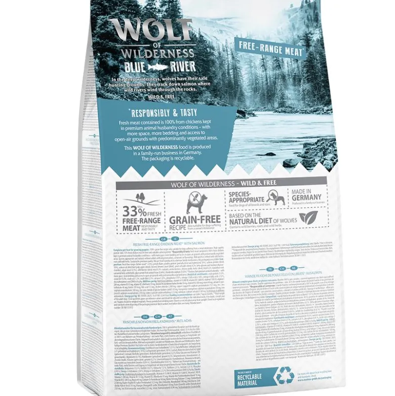Wolf of Wilderness Junior "Blue River" – vapaana kasvanut kana & lohi