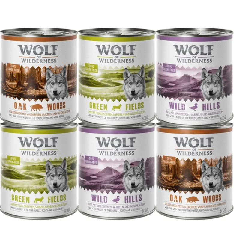 6 x 800 g Wolf of Wilderness -lajitelmat